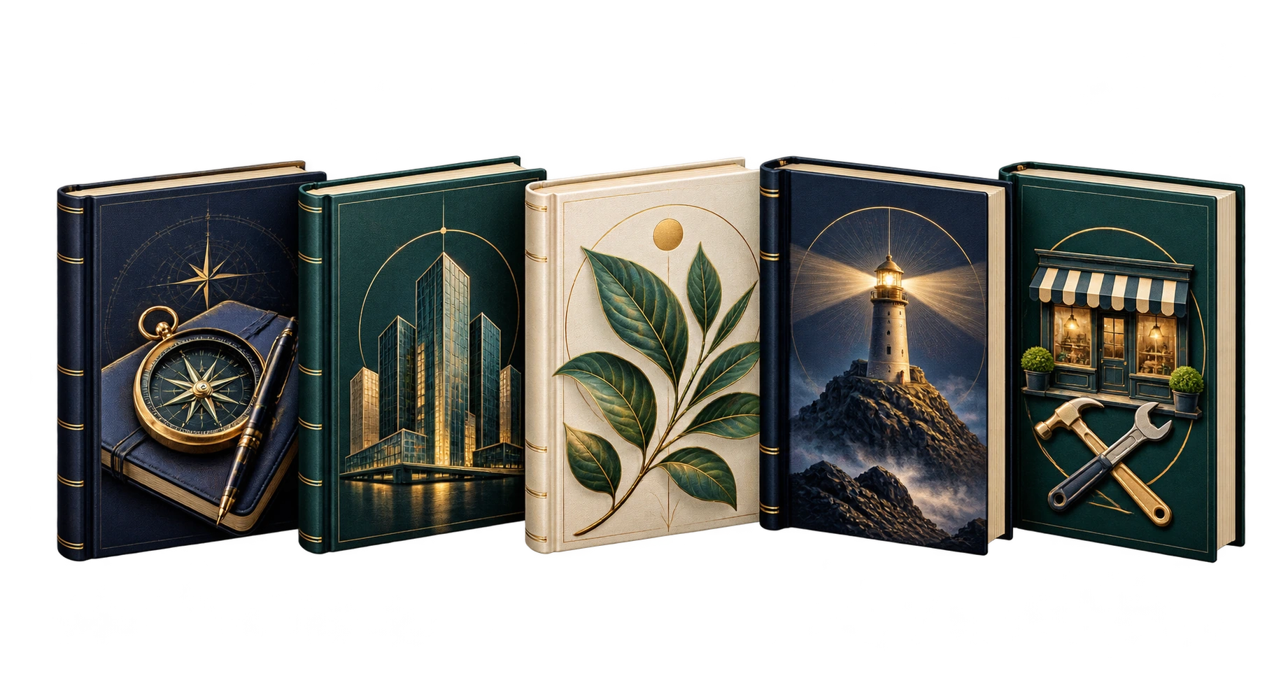 Five Authority Author Vault books: coaching, consulting, wellness, leadership and service business