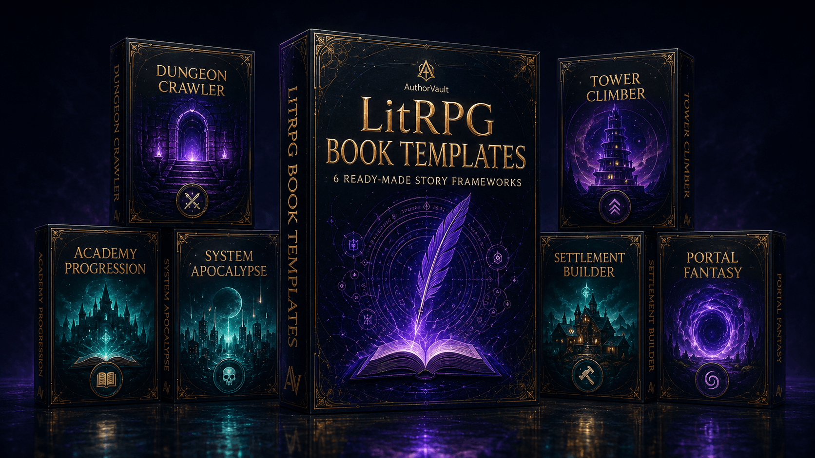 Premium LitRPG book template bundle with six story frameworks